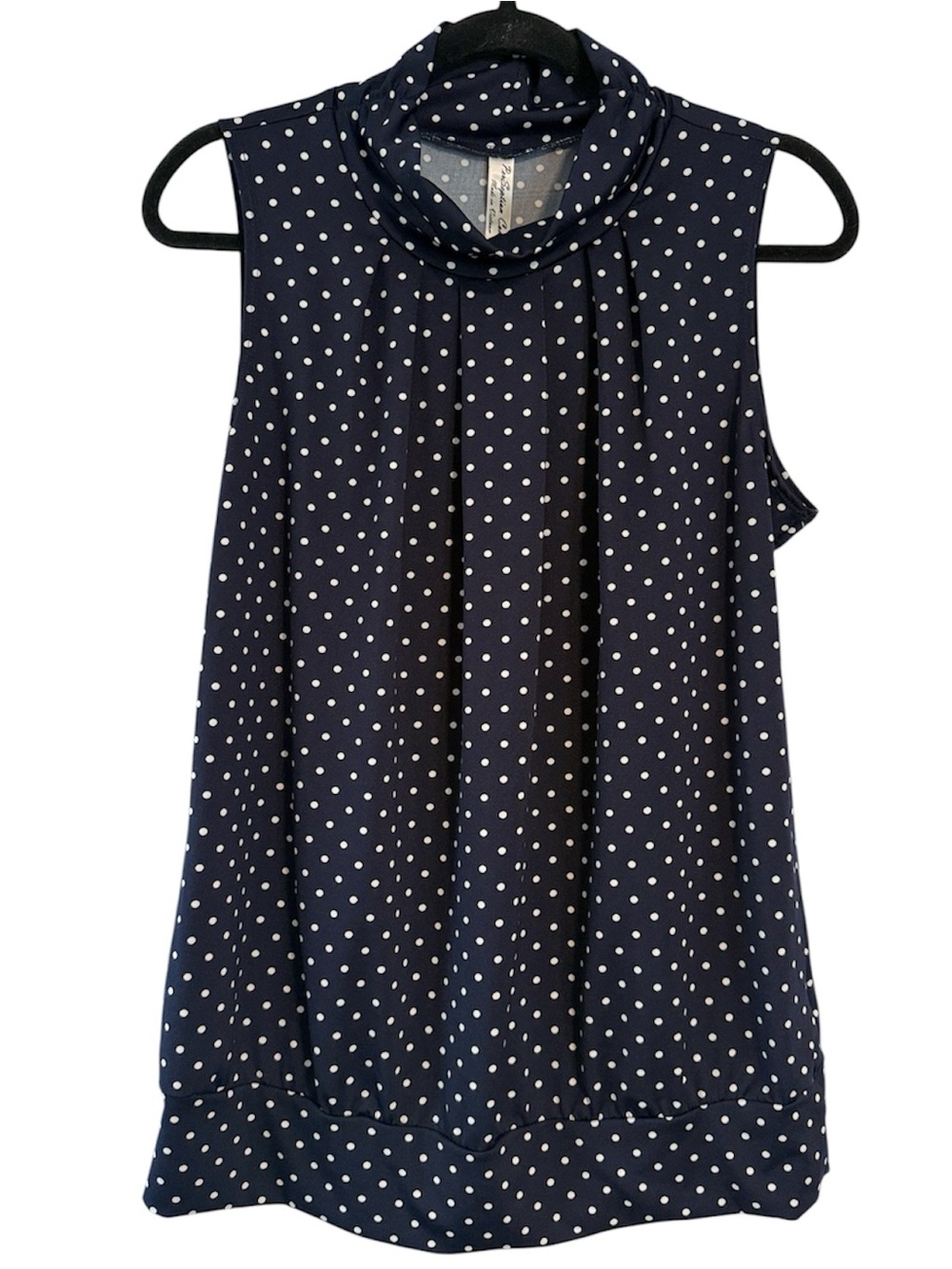 PerSeption Concept Navy Blue and White Polka Dot Sleeveless Blouse NWT